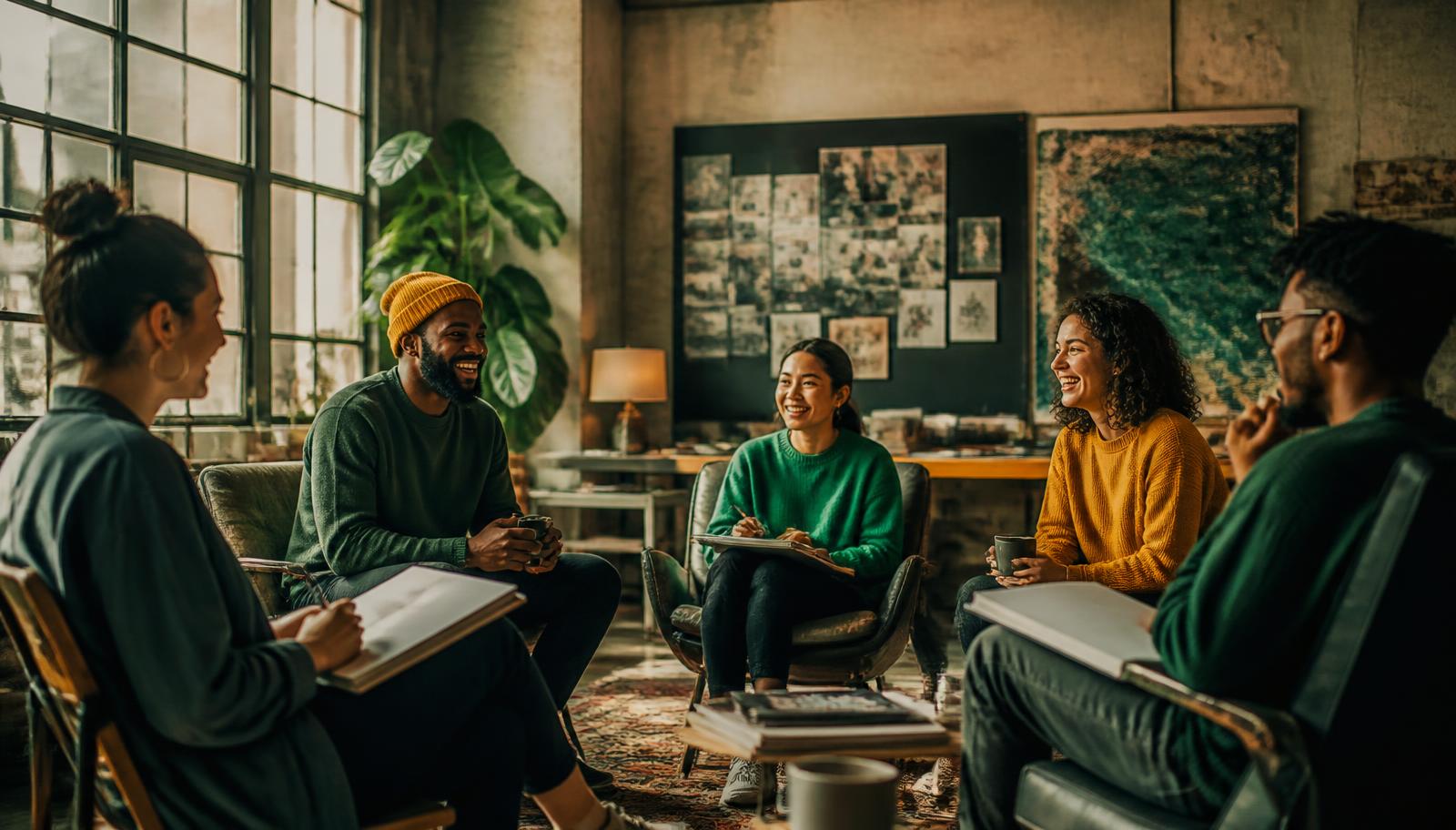 Creatives in conversation in a studio loft